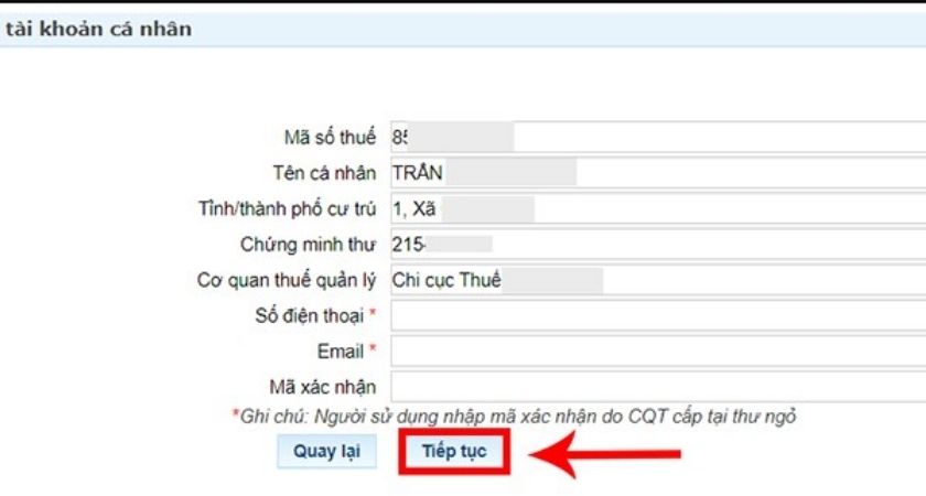 Sau khi hoàn tất các thông tin trên bạn ấn “Tiếp tục”