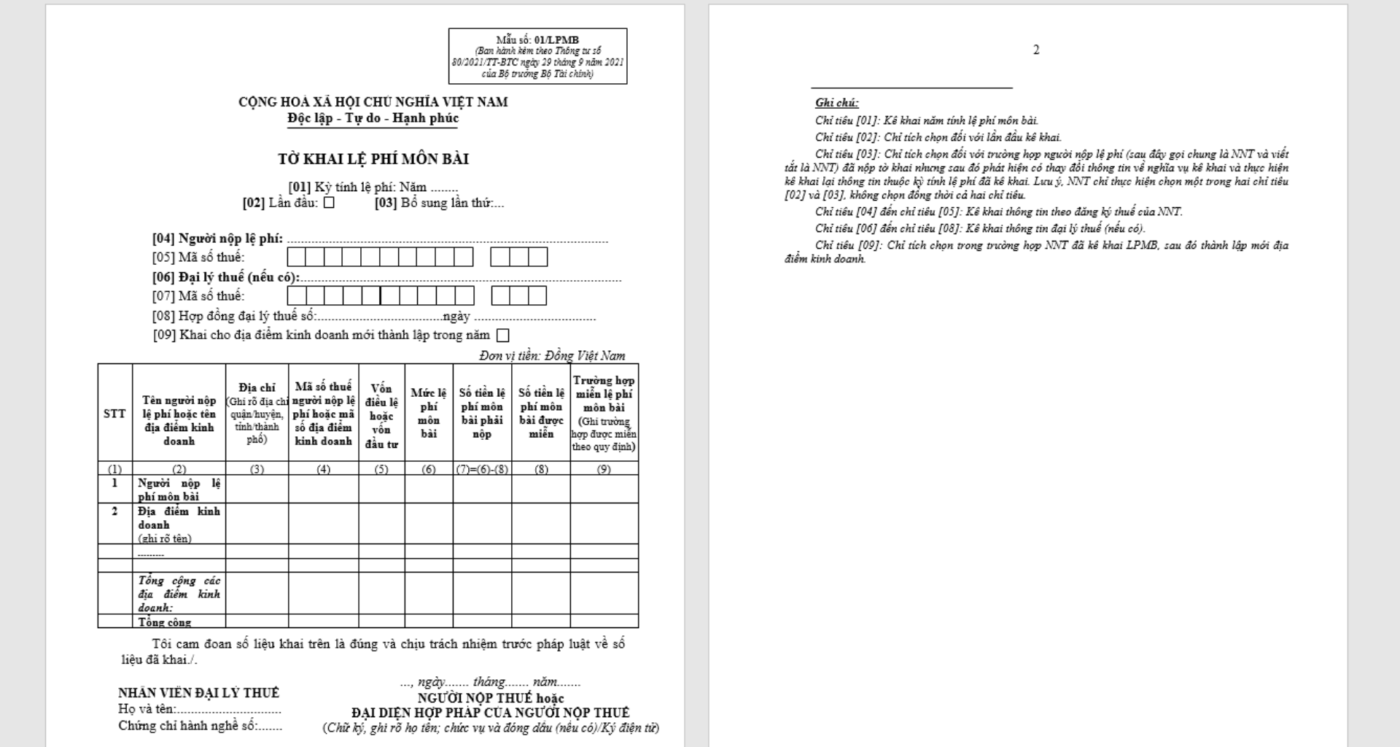 văn phòng đại diện có nộp thuế môn bài không